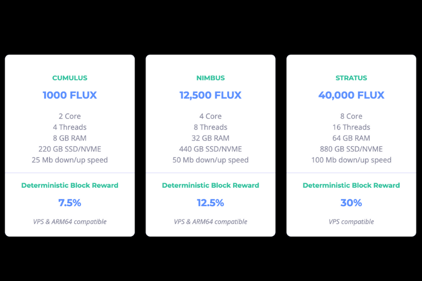 画像1：仮想通貨FLUXノード「ノードの種類」