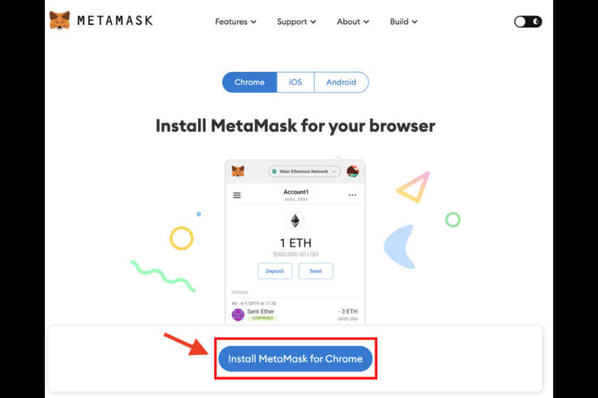 画像1：メタマスクのダウンロード・登録・開設「ダウンロード（インストール）1」